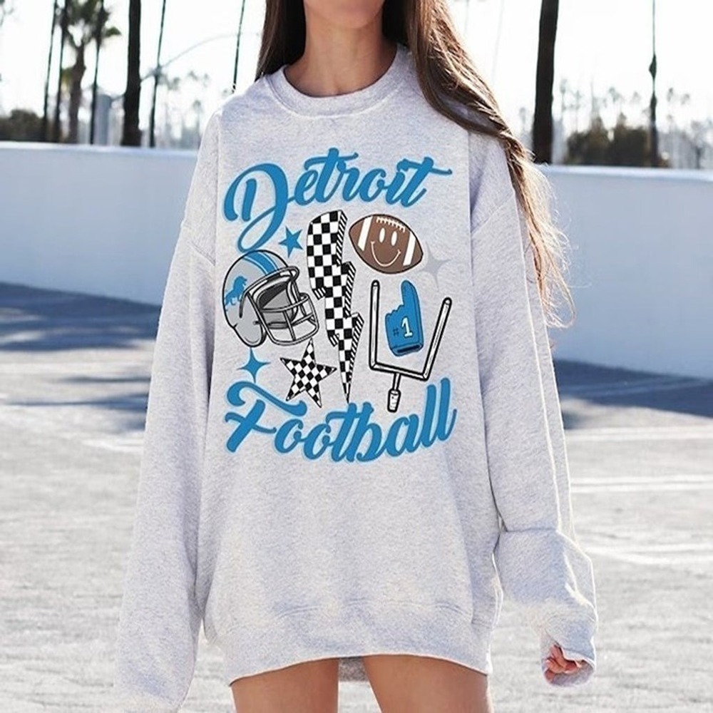 Retro Detroit Lions Football Crewneck Sweatshirt
